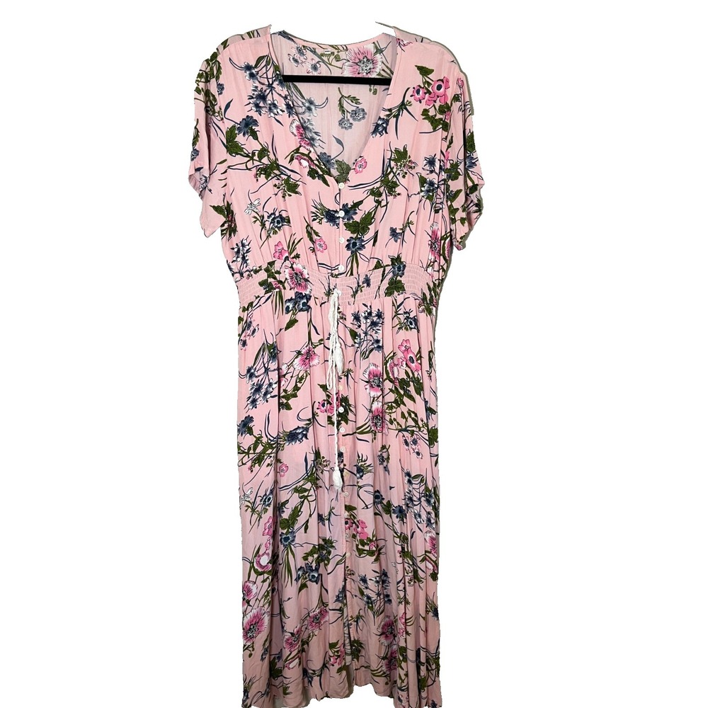 Colorful Floral Maxi Dress 2XL Pink Cottage Coquette Feminine Romantic